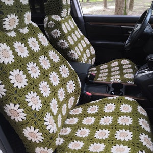 Crochet Sunflower Seat Covers,Car Seat covers,Front Full Seat Cover Steering Wheel Headrest Cover Car Accessories,Car Interior Design cover