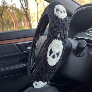 Crochet Skull Steering Wheel Cover: Handmade Car Accessory