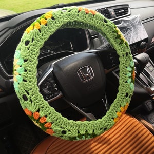 Sunflower Crochet Steering Wheel Cover,Crochet Seat Belt Cover,Steering Wheel Cover For Women,Cute Steering Wheel Cover,Car decoration