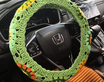 Handmade Sunflower Crochet Steering Wheel Cover, Car Decor