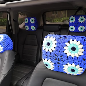Headrest Covers,Car Steering Wheel Cover,Crochet Seat Headrest Cover Set,Sunflower headrest cover,Car Decor Cover seat cover,crochet car set