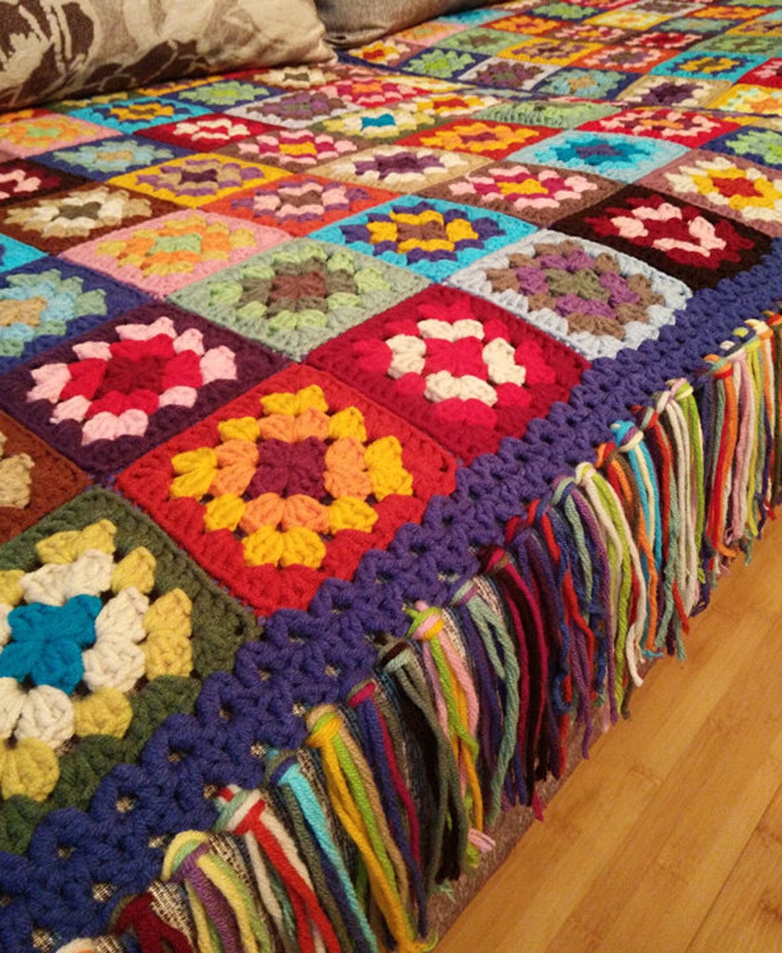 Large Vintage Afghan Blanket ThrowGRANNY SQUARES Crocheted Etsy
