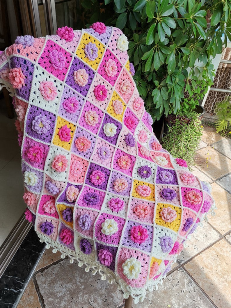 Crochet Baby Blanket / Floral Baby Blanket / Baby Afghan Etsy