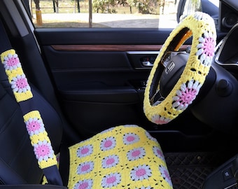 Car Seat Covers,Crochet Sunflower Seat cover,Car Front Seat Covers Set for men and women,Car Accessories Gift,Car Decor Cover,Cute Car Cover