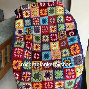 Handmade Crochet Granny Square Blanket: Boho Flower Blanket