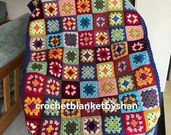 Handmade Crochet Granny Square Blanket: Boho Flower Blanket