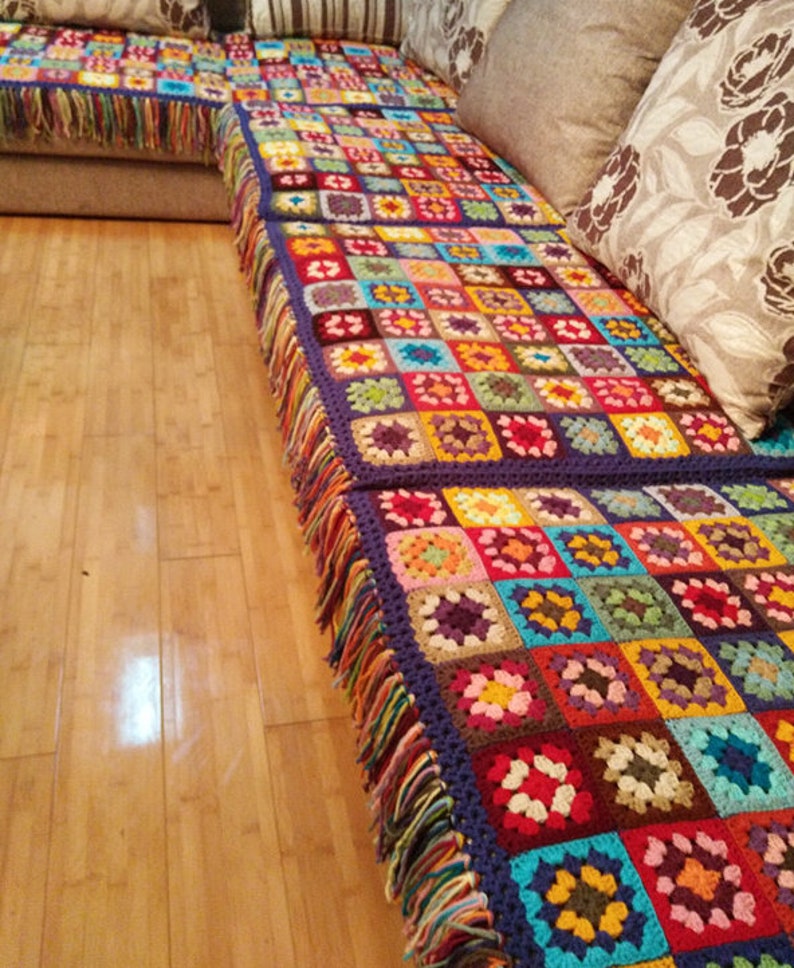 Large Vintage Afghan Blanket Throwgranny SQUARES Crocheted Etsy
