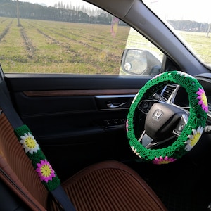 Gehäkelte Lenkradhülle, Lenkradhülle, Sonnenblumen Steuerradhülle, Lenkradhülle gehäkelt, Gehäkelte Autozubehör