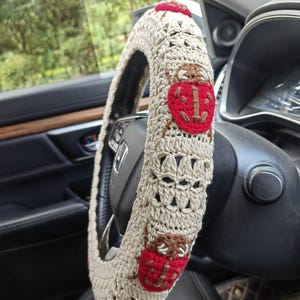 Crochet Ladybird Steering Wheel Cover,Car Steering Wheel Cover,Cute Steering Wheel cover,Car Seat Belt cover,Men and Women car accessories