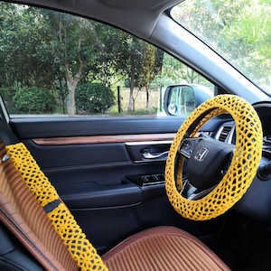 Effen kleur stuurhoes, autostuurhoes, gehaakte stuurhoes voor vrouwen, gele stuurhoes, halloweencadeau