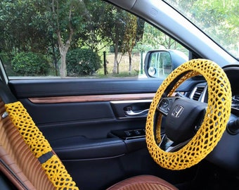 Handmade Crochet Steering Wheel Cover: Cozy Car Accessory (14-15in)