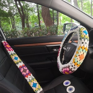Granny Square Steering Wheel Cover,Crochet Steer Wheel Cover,Steer Wheel Cover For Women,Crochet Granny Square Cover,Cute Steer Wheel Cover