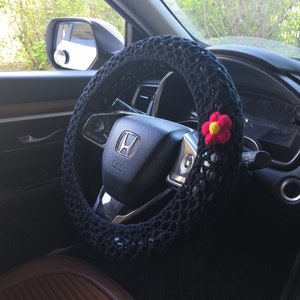 Steering Wheel Cover for Car,personalized gifts,Solid Color Boho Steering Wheel Cover Set with Seat Belt Cover,Hand Crocheted Halloween Gift