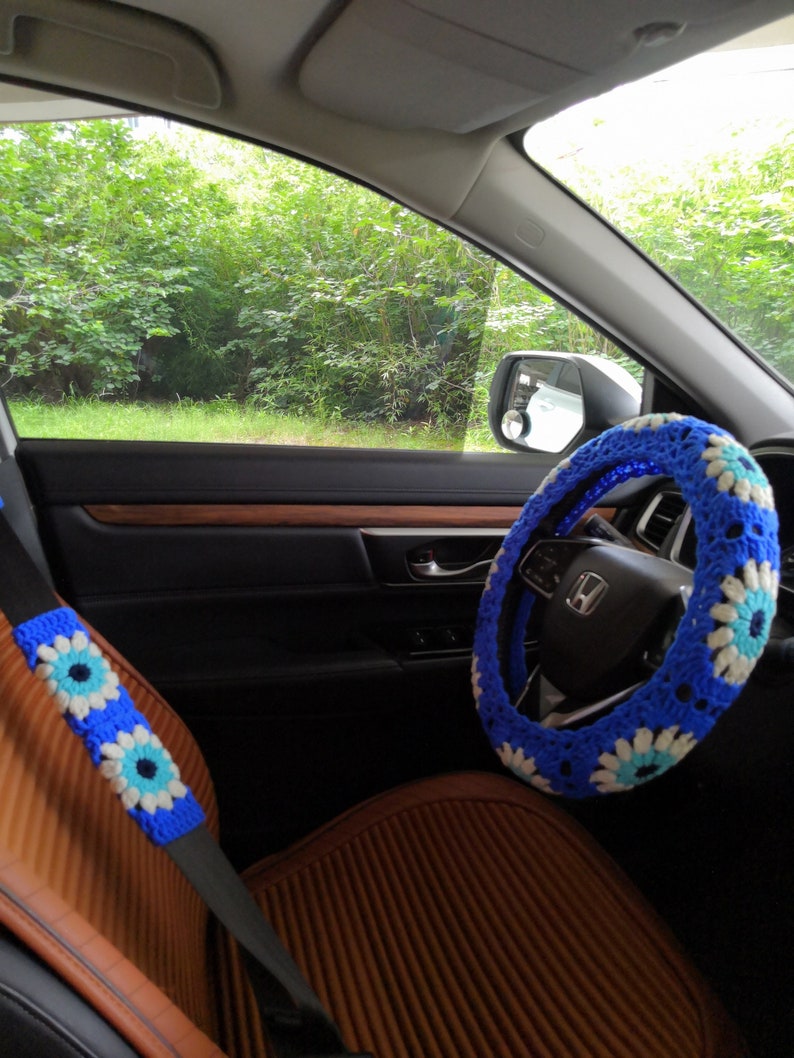 Evil Eye Steering Wheel Cover,Steer Wheel ,Crochet Steering Wheel Cover,Seat Belt Cover,Women car accessories,Steering Wheel Cover Crochet B  A+1 belt cover