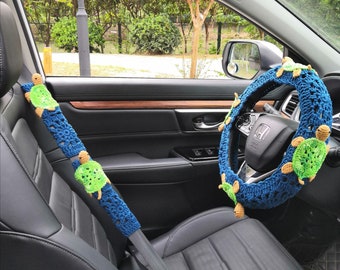 Crochet 3D sea turtle Steering Wheel Cover For Women,Car Steering Wheel Cover,Sea turtle Seat Belt Cover,Cute Steering Wheel Cover,Car Gift