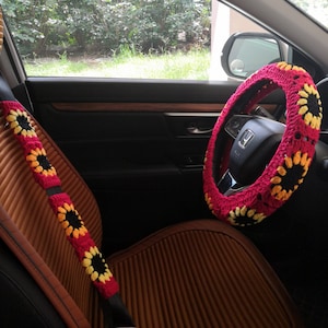 Sunflower Steering Wheel Cover,Crochet Steering Wheel Cover,Steering Wheel Cover For Women,Cute Steering Wheel Cover,Crochet Christmas gift