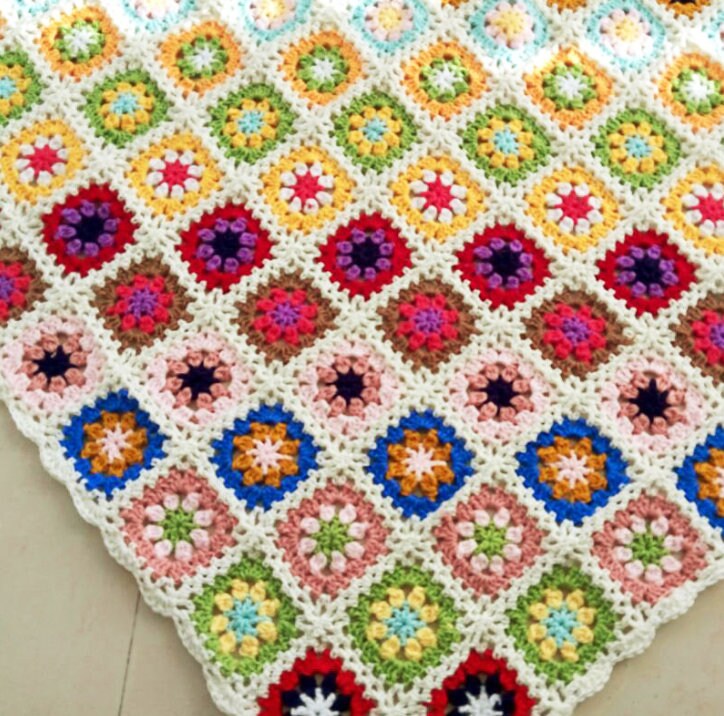 Large Blanket Hand crochet Blanketflower patternsofa Etsy