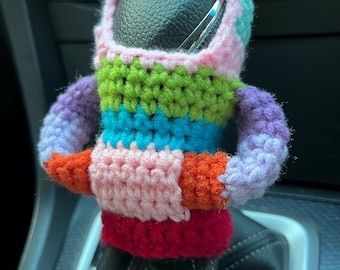 Sudadera con capucha tejida a crochet para palanca de cambios de coche: funda colorida para la palanca de cambios