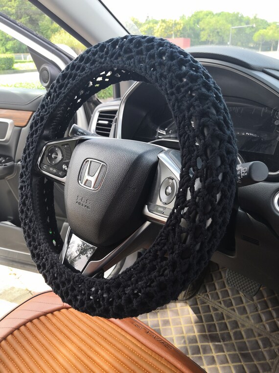 Set di coprivolante da 35-38 cm all'uncinetto con girasole, copertura per cintura di sicurezza vintage lavorata a maglia, graziosi accessori per interni auto, decorazione per interni auto, decorazione