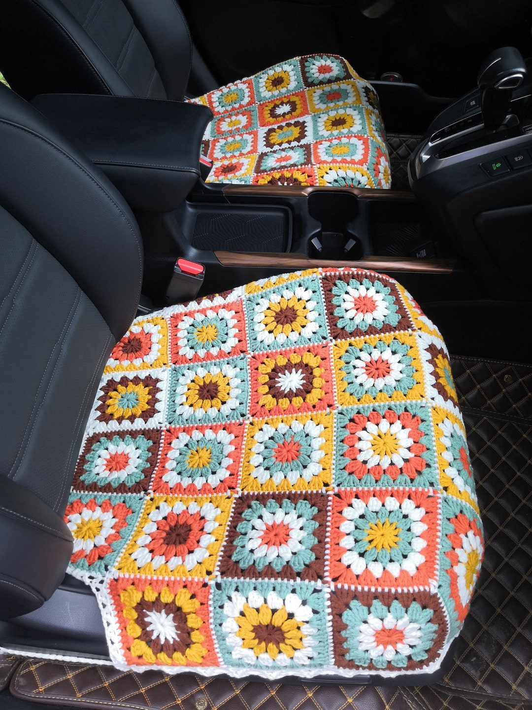 Seat Covers,crochet Car Seat Covers,rainbow Granny Square Seat Cover
