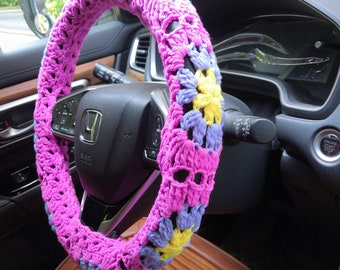 Handmade Crochet Sunflower Steering Wheel Cover: Car Accessories Gift
