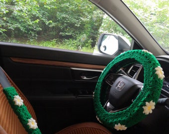 Crochet Daisy Steering Wheel Cover: Handmade Car Accessory