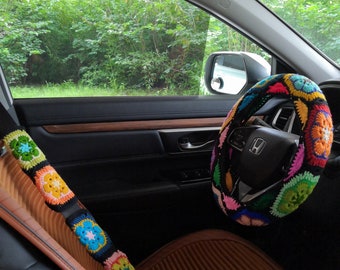 Crochet Steering Wheel Cover,Steering Wheel Cover,Steering Wheel Cover For Women,Seatbelt cover,Flower steer wheel,Cute Steering Wheel Cover