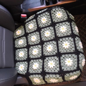 Cubierta de asiento de automóvil, cubiertas de asiento de margarita de ganchillo, cubiertas de reposacabezas de asiento delantero de automóvil Accesorios de automóvil, diseño de interior de automóvil de color verde salvia, cubierta de decoración de automóvil