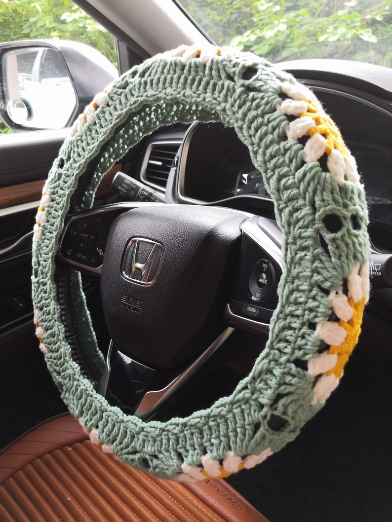 Steering Wheel Cover,Sunflower Steering Wheel Cover,Crochet Steering Wheel Cover,Steering Wheel Cover For Women,Cute Steering Wheel Cover image 4