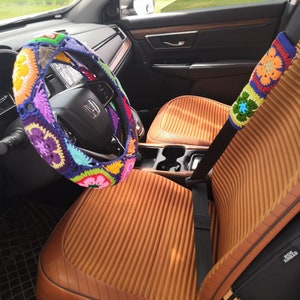 Flower Steering Wheel Cover, Steering Wheel Cover,Crochet Seat Belt Cover,best car accessories,Women car accessories,Crochet car accessories