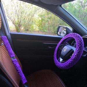 Steering Wheel Cover,Solid Color Boho Steering Wheel Cover Set with Seat Belt Cover,Hand Crocheted Steering Wheel Cover,Steer Wheel for Car