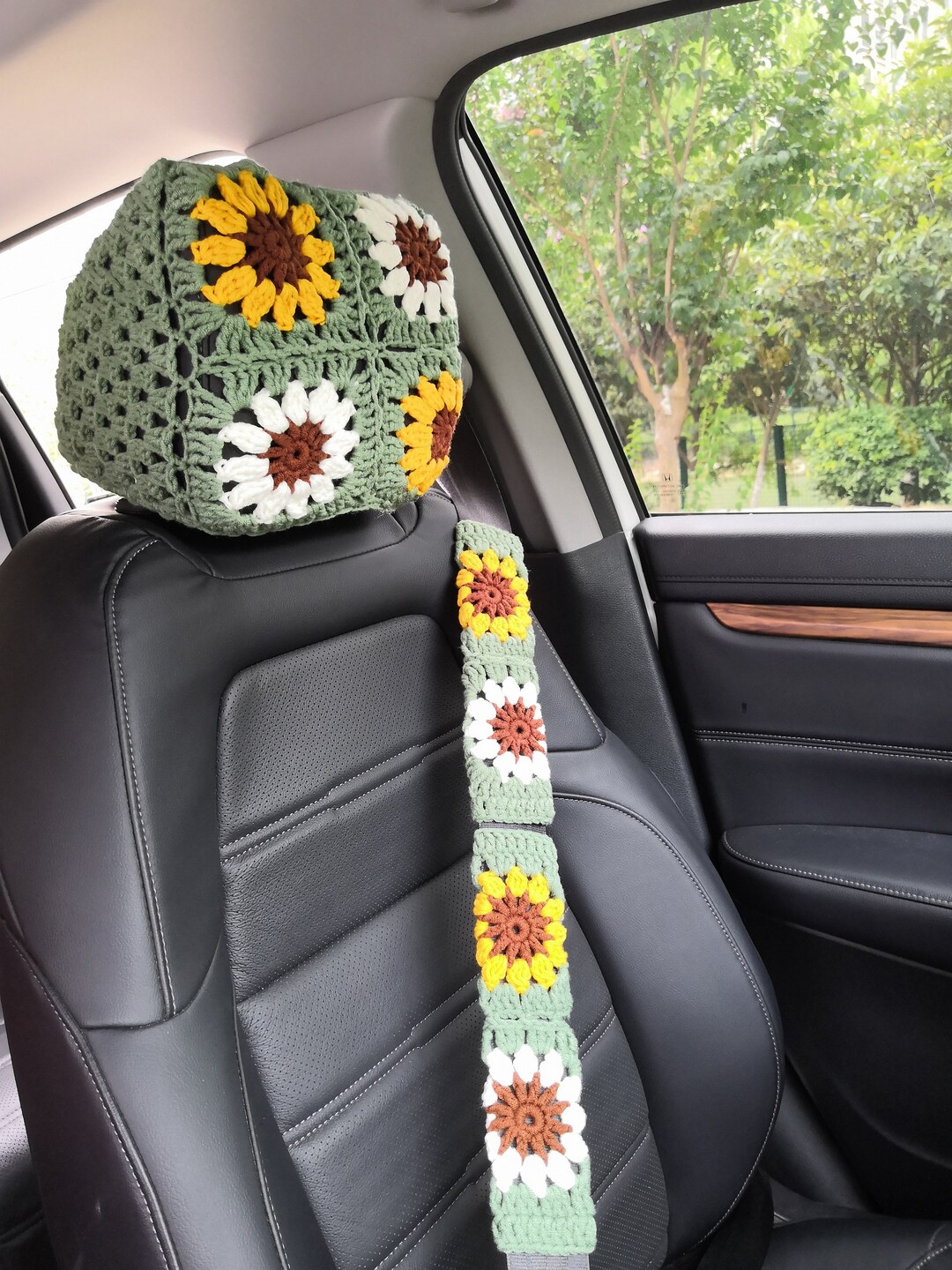 Crochet Headrest Covers Steering Wheel Cover Set,car Seat Headrest