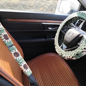 Steering Wheel Cover,Crochet Sunflower Steering Wheel Cover,Dark Green Steering Wheel Cover For Women,Cute Steering Wheel Cover,Gift For Her