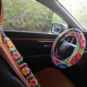 Steering Wheel Cover,Crochet Steering Wheel Cover,Steer Wheel Cover For Women,Seatbelt cover,Flower steer wheel,Cute Steering Wheel Cover