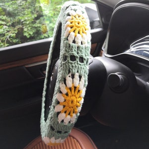 Steering Wheel Cover,Sunflower Steering Wheel Cover,Crochet Steering Wheel Cover,Steering Wheel Cover For Women,Cute Steering Wheel Cover image 6