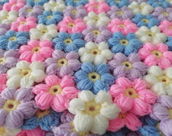 Handmade Crochet Floral Baby Blanket: Colorful Granny Square Afghan