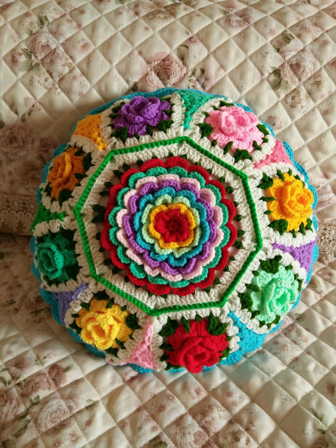 Handmade Crochet granny Square Cushion Covervintage Etsy