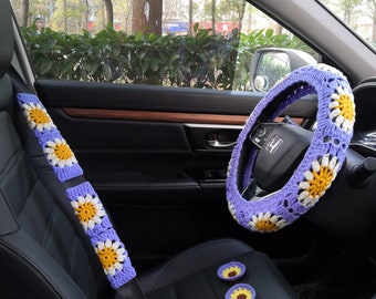 Crochet Sunflower Steering Wheel Cover For Women and men,Steering Wheel Cover,Steering Wheel Cover for car,Cute Steer Wheel Cover,car gift