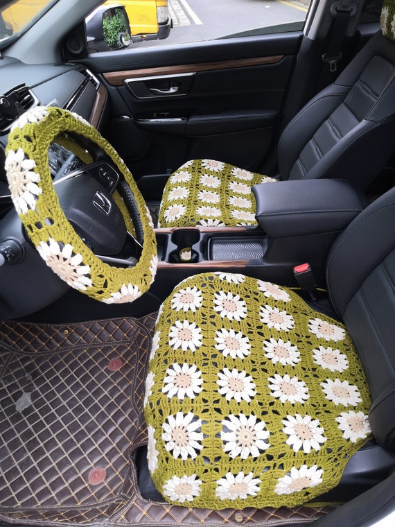 Car Seat Cover,crochet Sunflower Seat Covers,car Front Seat Headrest Covers  Car Accessories Gifts,boho Car Interior Design, Car Decor Cover 