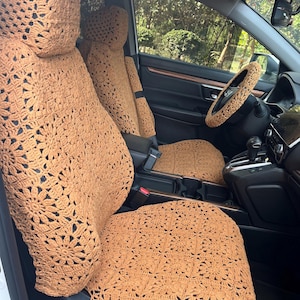 Brown Car Seat Cover,Crochet Sunflower Car Seat Cover,Handmade Auto Interior Accessories,Floral Front Car Seat Cover