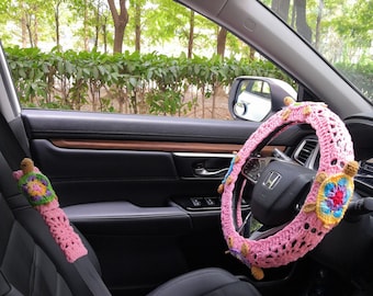 Crochet Sea Turtle Car Steering Wheel Cover & Seat Belt Cover