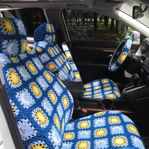 Car Seat Covers,Crochet Seat cover,Sun Moon Steering Wheel Cover Seat covers Headrest Cover Car Accessories,Car Interior Design,Gift For Her