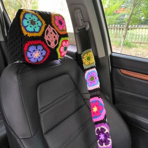 Car Seat Headrest Covers Steering Wheel Cover,Crochet Steering Wheel Cover Headrest Covers Set,Car Decor Cover seat Headrest cover,Car gift