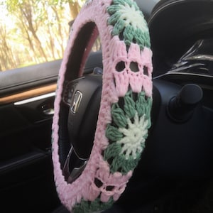 Pink Steering Wheel Cover,Crochet Car Sunflower Steering Wheel Cover,Steer Wheel Cover For Women,Cute Steering Wheel Cover,Gifts For Her