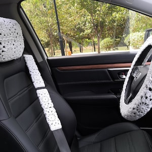 Car Headrest Covers,Crochet Seat Headrest Cover,Crochet Steering Wheel Cover Headrest Covers Set For Womenand Men,Car Decor Cover seat cover