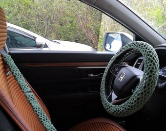 Handmade Crochet Steering Wheel Cover & Seat Belt Cover Set: Boho Car Accessories