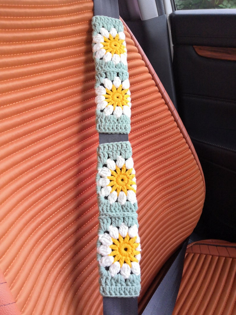 Steering Wheel Cover,Sunflower Steering Wheel Cover,Crochet Steering Wheel Cover,Steering Wheel Cover For Women,Cute Steering Wheel Cover D 2 belt cover