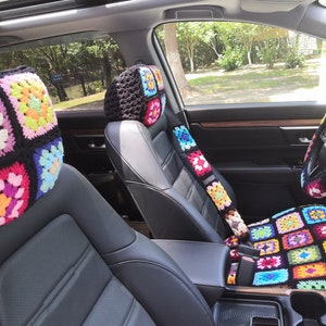 Fundas de asiento cuadradas de abuela, funda de asiento de coche de ganchillo, funda de asiento delantero de coche, accesorios de regalo para coche, diseño interior de coche, juego de fundas de coche cuadradas de abuela