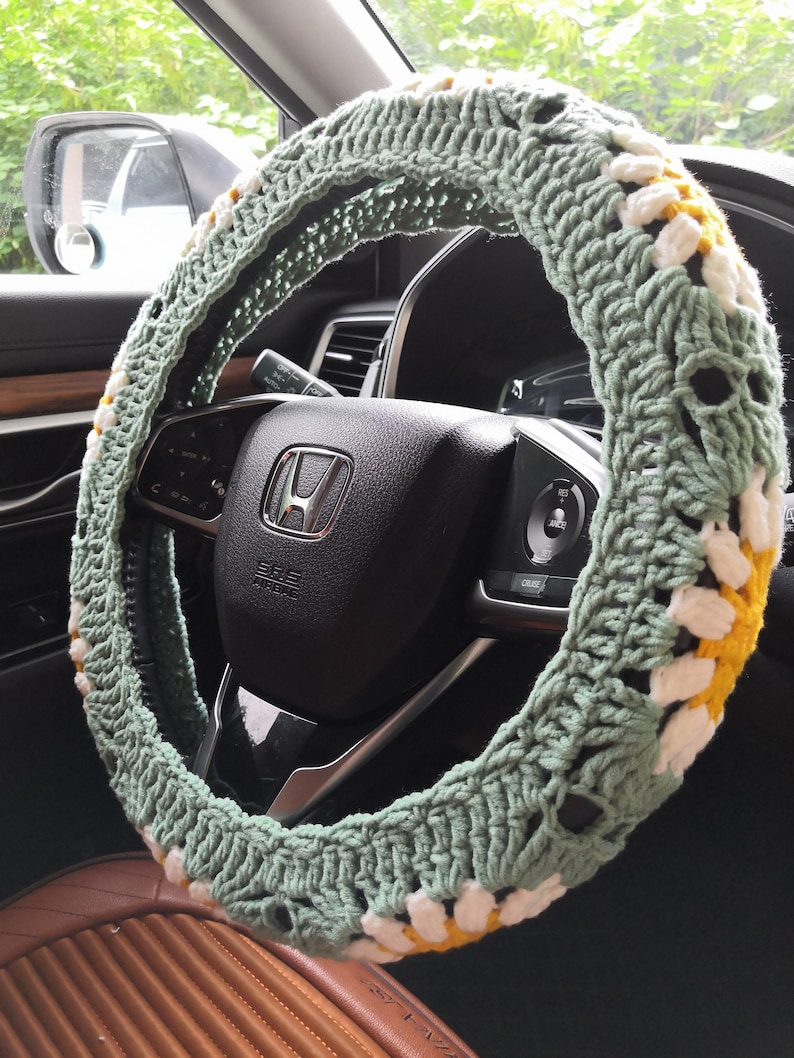 Steering Wheel Cover,Sunflower Steering Wheel Cover,Crochet Steering Wheel Cover,Steering Wheel Cover For Women,Cute Steering Wheel Cover image 7