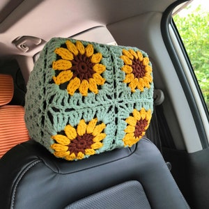 Car Headrest Covers,Sunflower Crochet Headrest Covers,Car Seat Headrest Covers Headrest,Crochet Car Decor Cover for seat Headrest,car gift